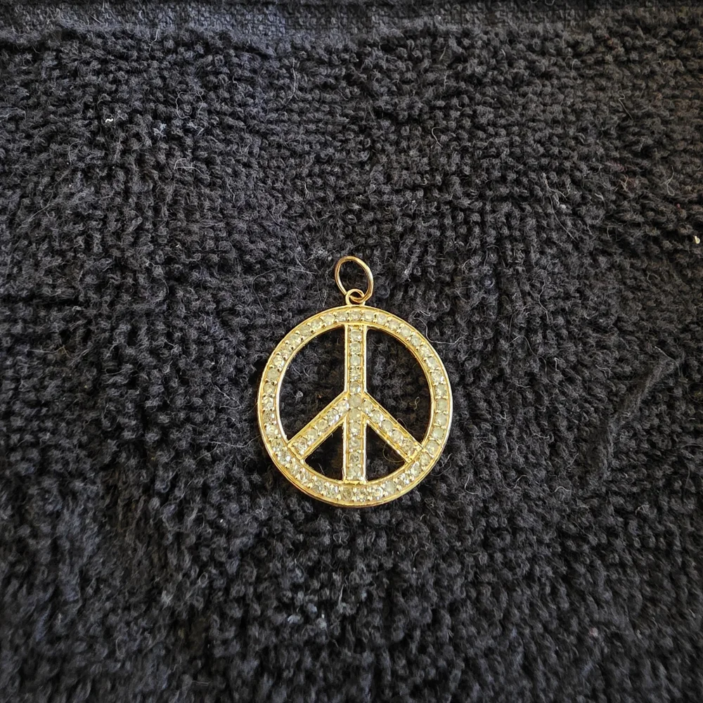 14K Gold & Diamond Peace Sign Pendant Custom Made - Picture 3 of 5